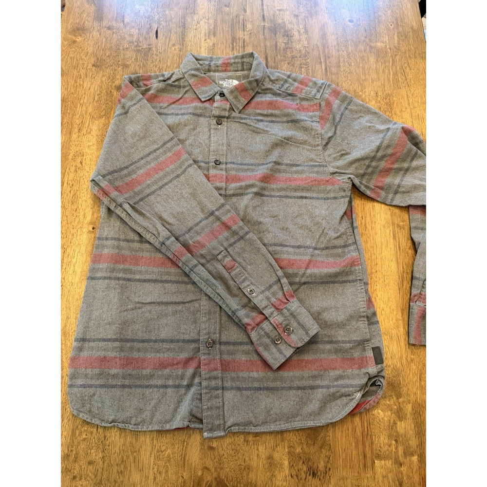 The North Face Men Flannel Shirt Gray Red Plaid Long Sleeve Medium Cotton